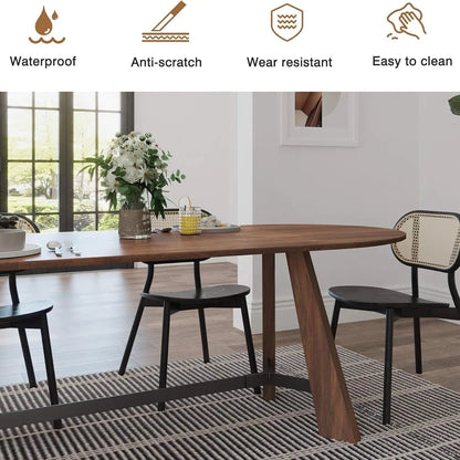 Oval Dining Table for 6-8 Person  Wood Kitchen Table with Sturdy Tapered Legs