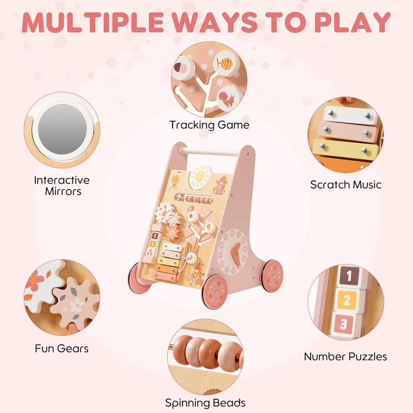 Wooden Baby Walker with Wheels Montessori Push Toys for Babies Learning to Walk Baby Walkers Activity Center