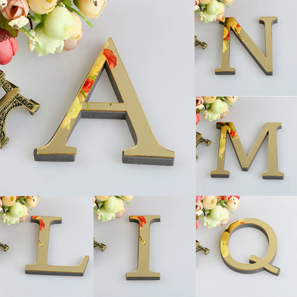 LETTERS
10CM 26 English Wall Sticker 3D Mirror Acrylic Gold Wall Sticker Decals Self-Adhesive