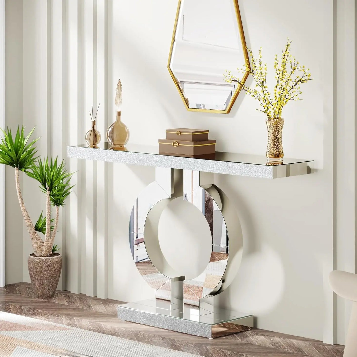Modern Console Table with Thickened Mirror Finish