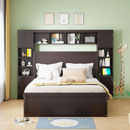 Platform Storage Bed with Bookcase Headboard and Trundle. Trundle and 2 Storage Drawers