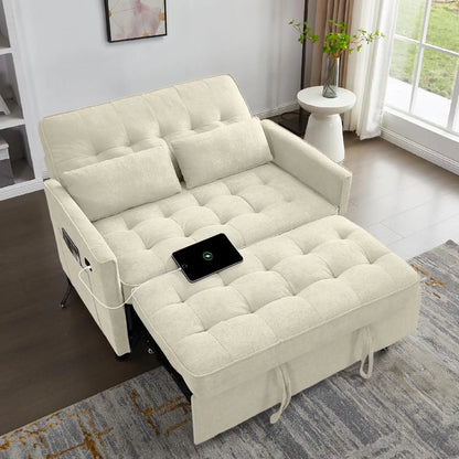 Convertible Sofa Bed, 3 in 1 Pull Out Couch, Loveseat Sleeper with Side Pocket