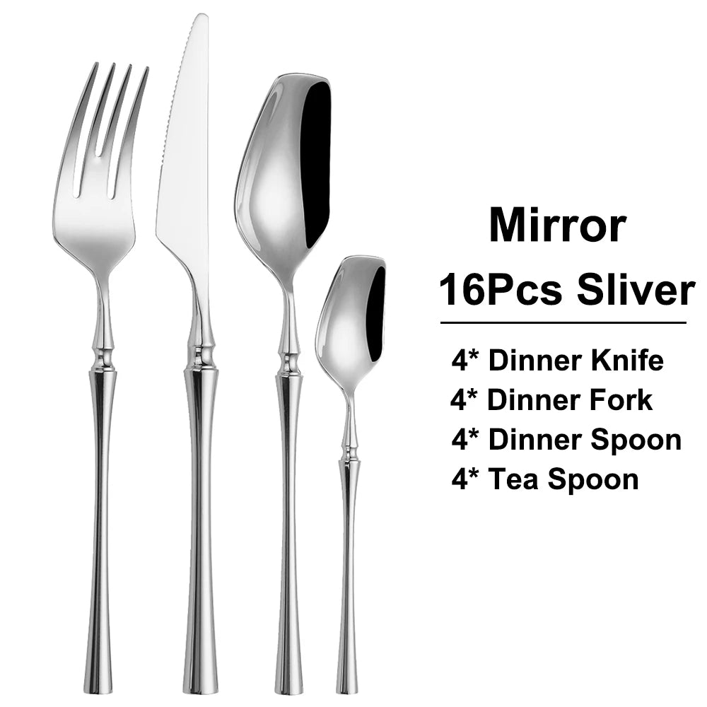 6/16/24Pcs Sliver Tableware Stainless Steel Cutlery