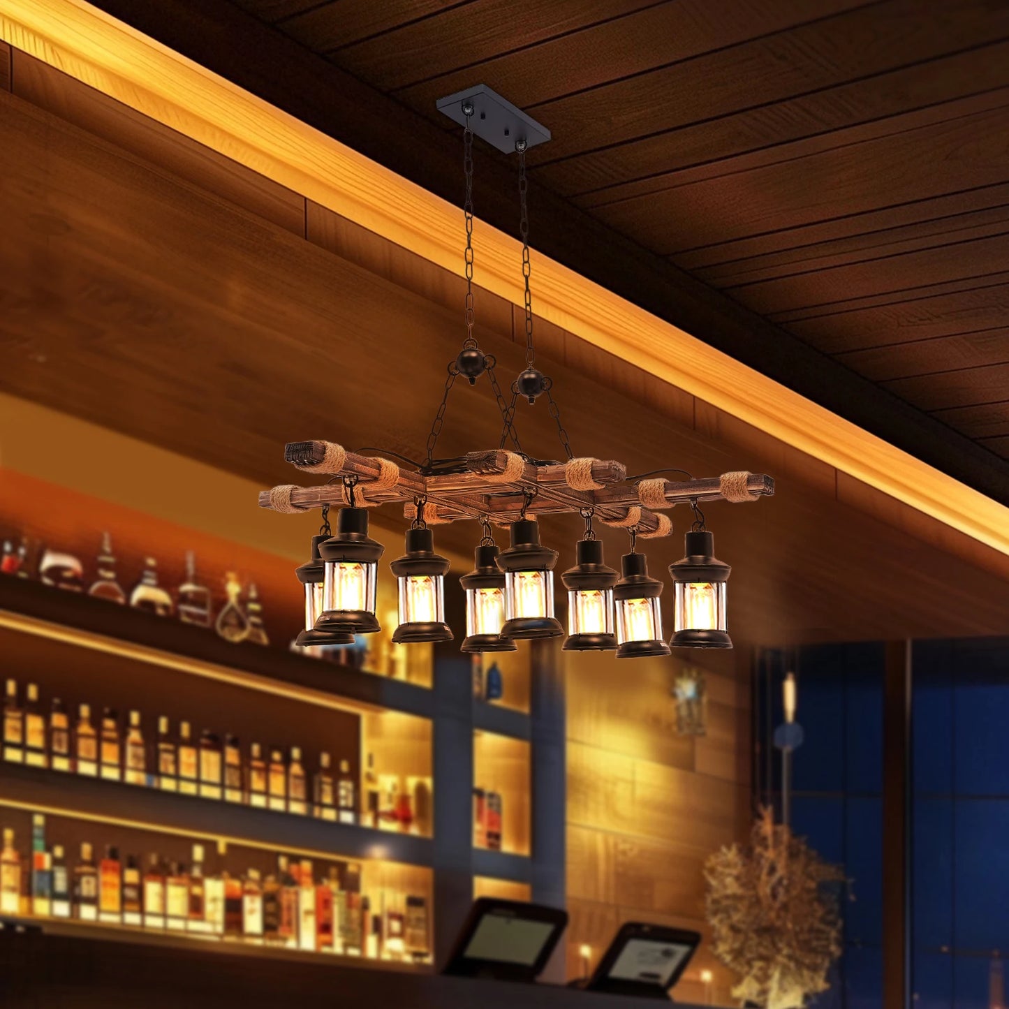Vintage Wood Ceiling Chandelier