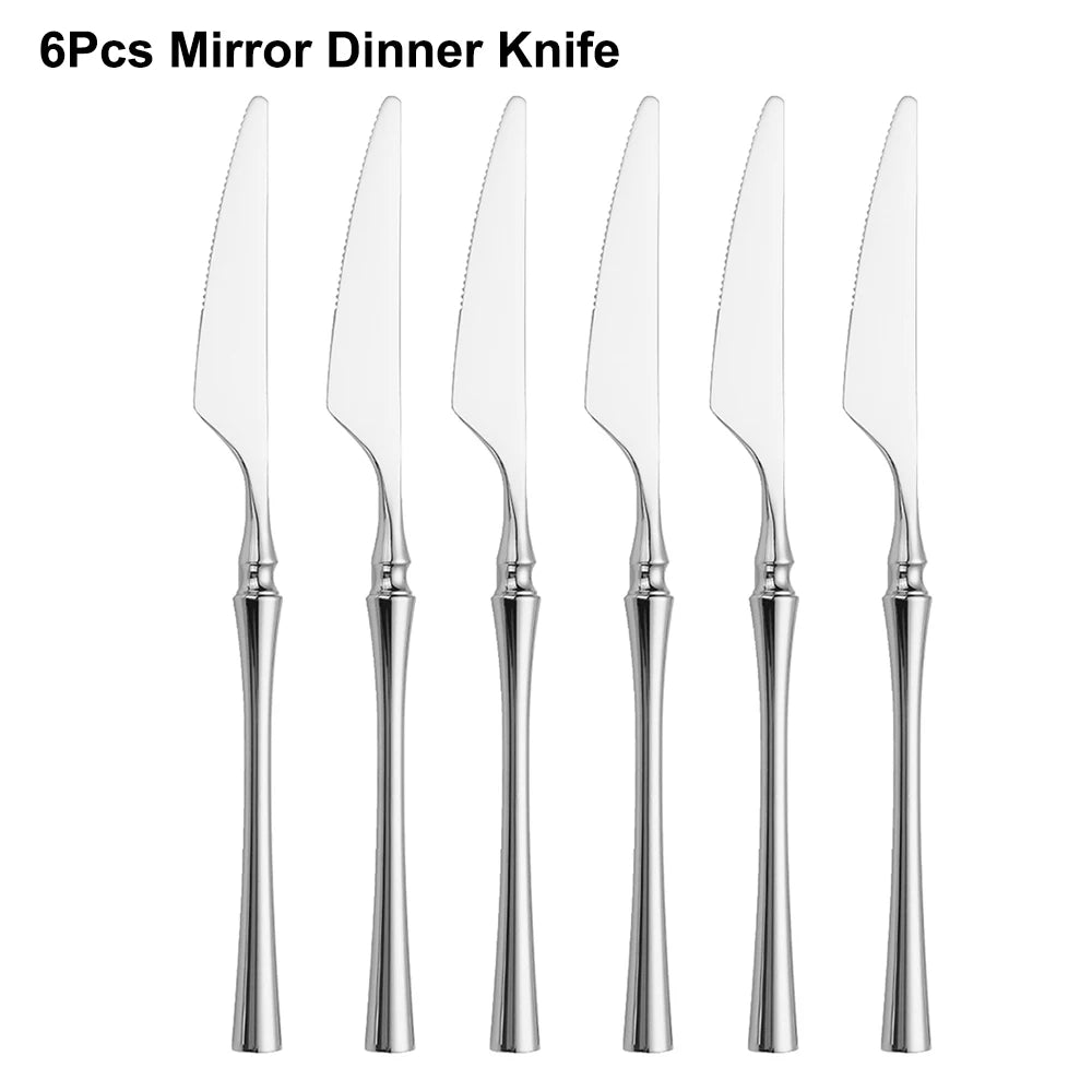 6/16/24Pcs Sliver Tableware Stainless Steel Cutlery