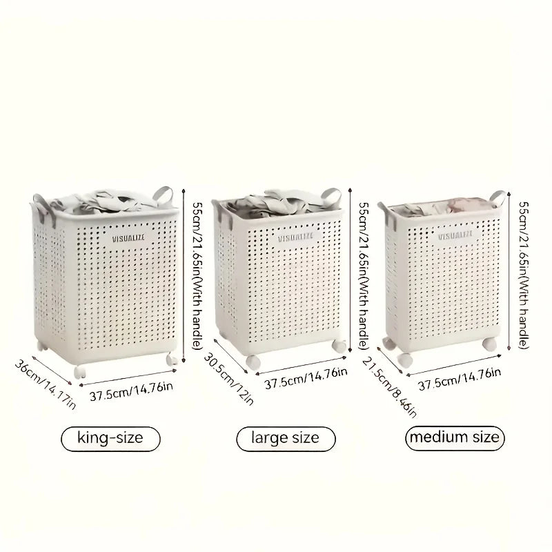 Foldable Laundry supplies storage with wheels.