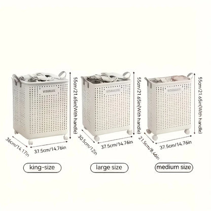 Foldable Laundry supplies storage with wheels.