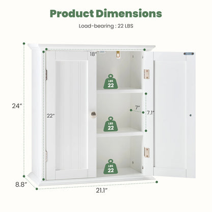 21 Inch Wall Mounted Cabinet With 2 Doors 3 Layer Medicine Wall Cabinet For Living Room Space Saver Storage Cabinet