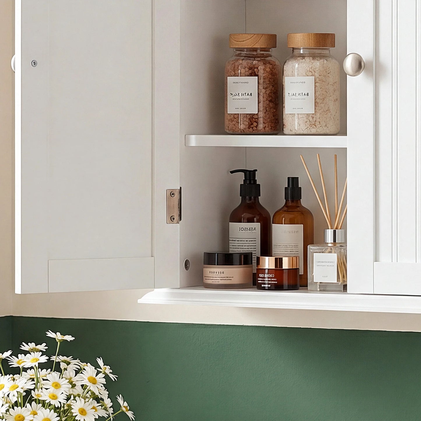 21 Inch Wall Mounted Cabinet With 2 Doors 3 Layer Medicine Wall Cabinet For Living Room Space Saver Storage Cabinet