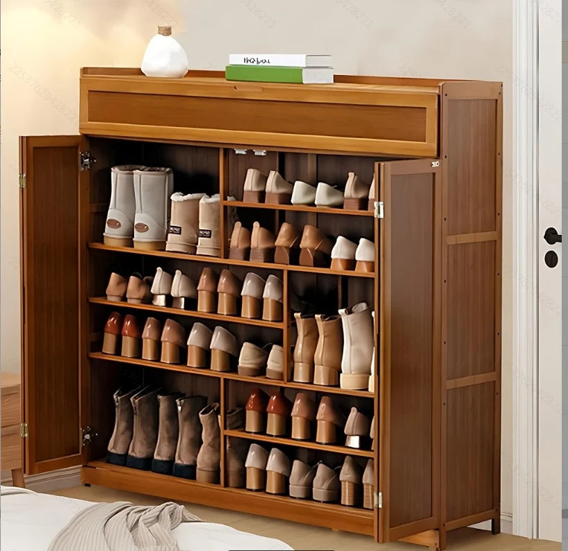 8-Tier Bamboo  Shoe Cabinet/Organizer with Doors