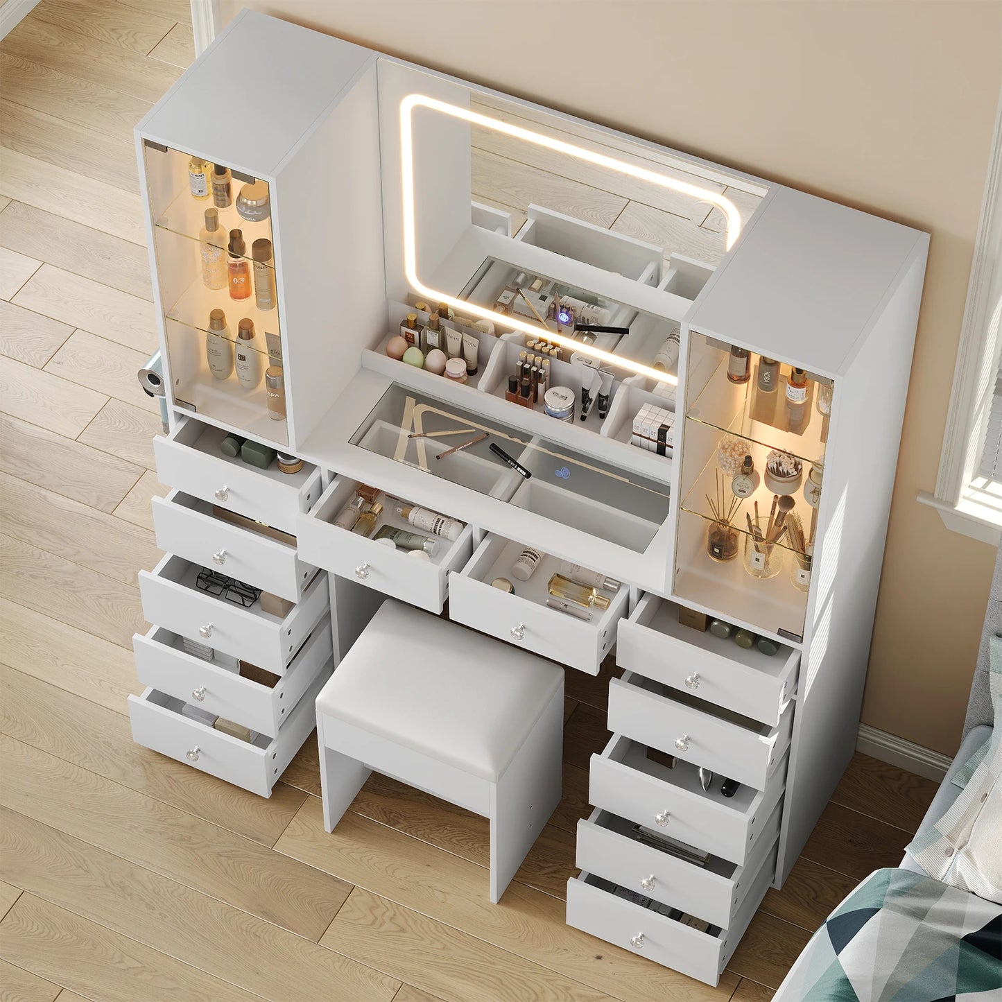 Makeup Vanity Desk with Mirror and 12 Drawers