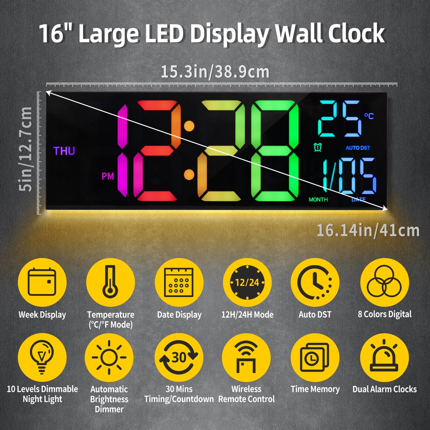 WALL CLOCK
16" Large Digital Display Wall Clock with Remote & Temperature