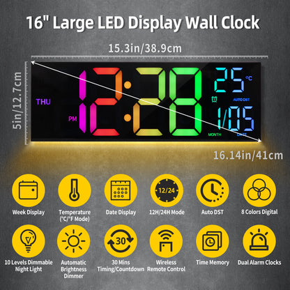 WALL CLOCK
16" Large Digital Display Wall Clock with Remote & Temperature