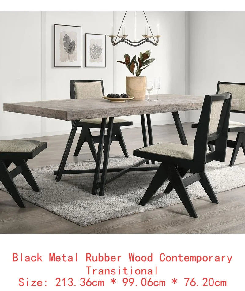 Contemporary Black Dining Room Set with Rubberwood Table, 2 Arm Chairs, and 4 Side Chairs