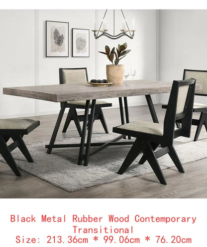 Contemporary Black Dining Room Set with Rubberwood Table, 2 Arm Chairs, and 4 Side Chairs