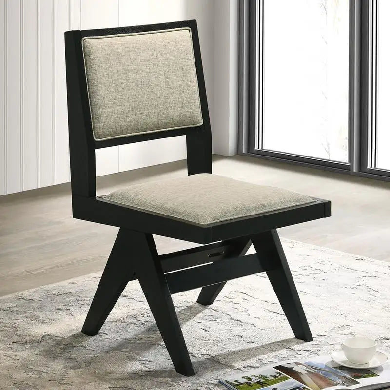 Contemporary Black Dining Room Set with Rubberwood Table, 2 Arm Chairs, and 4 Side Chairs