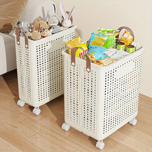 Foldable Laundry supplies storage with wheels.