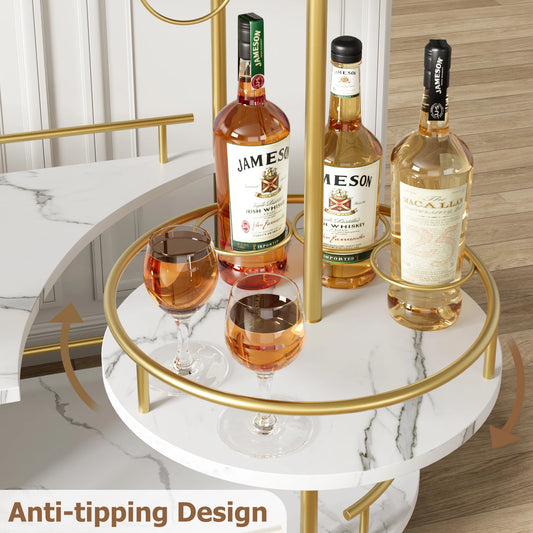 Mobile Bar Serving Carts On Wheels with Wine Rack and Glass Holder.