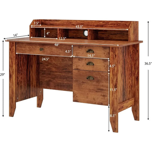 Computer Desk with 4 Drawers & Hutch