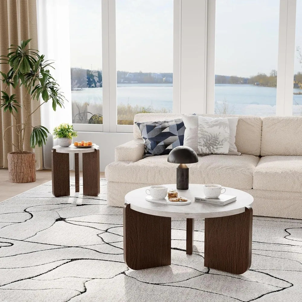 Modern Round Coffee Table & Side Table Set,