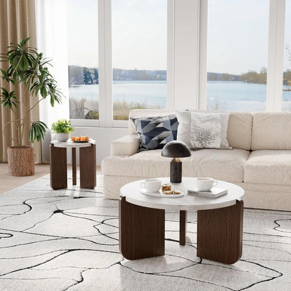 Modern Round Coffee Table & Side Table Set,