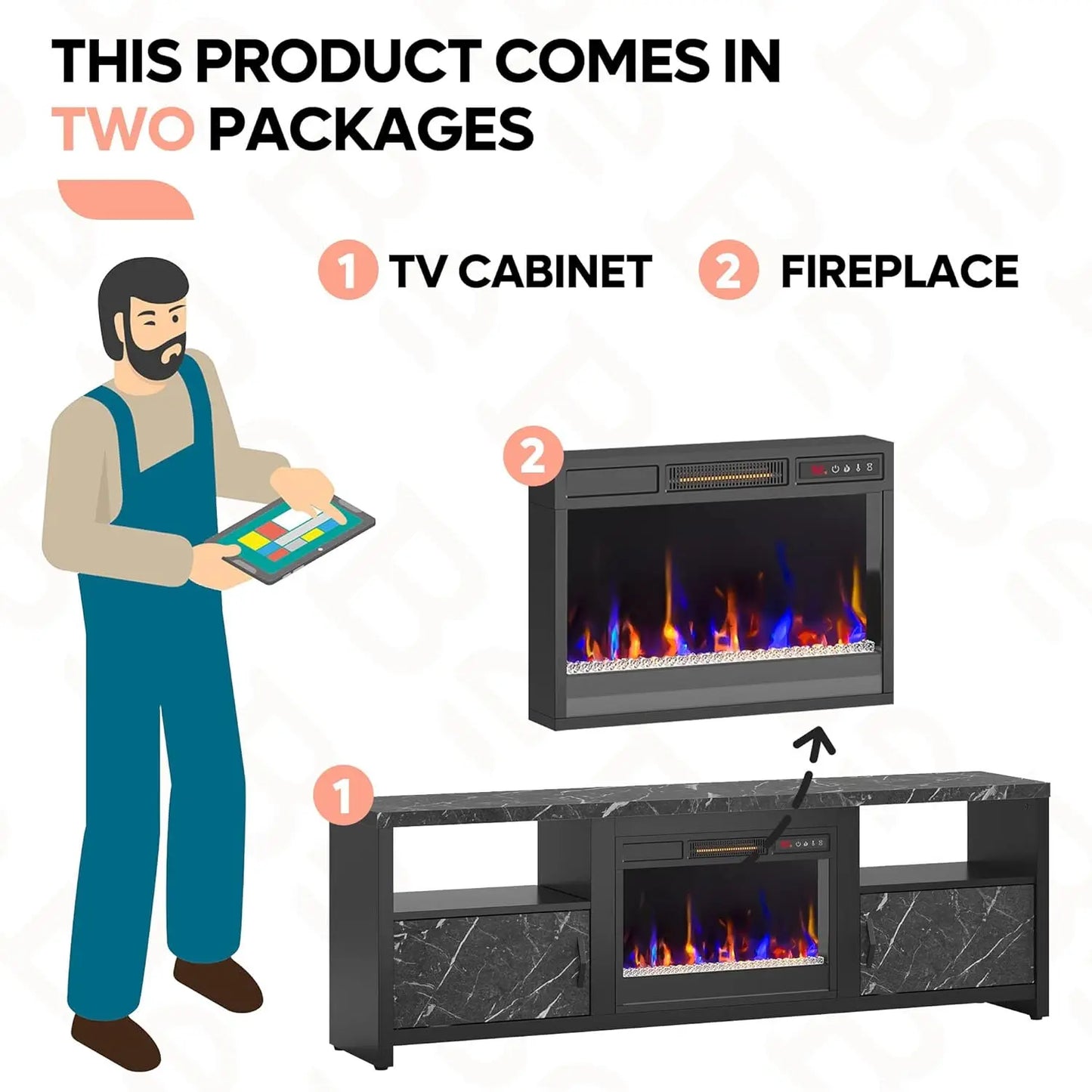 Modern Entertainment Center with an ELECTRIC FIREPLACE and TV STAND  -(Holds a TV up to  75", )