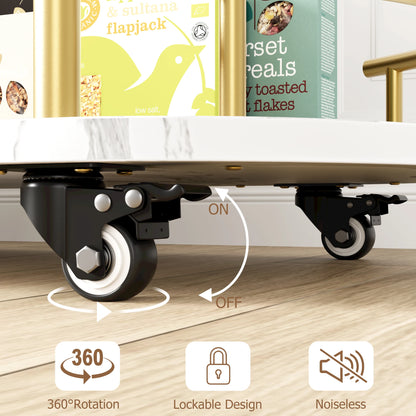 Mobile Bar Serving Carts On Wheels with Wine Rack and Glass Holder.
