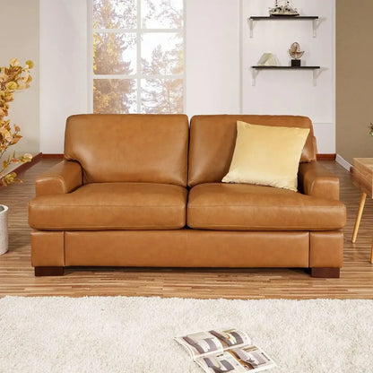 3 Luxurious Leather Comfort, Goose Feather Cushion Filling, Square Arm Design, Sturdy Block Set