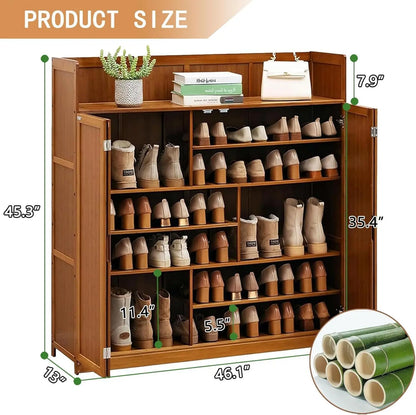 8-Tier Bamboo  Shoe Cabinet/Organizer with Doors
