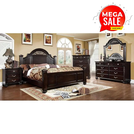 6-Piece Bedroom Set with Chest, Mirrored Dresser, 2 Nightstands, Bed
