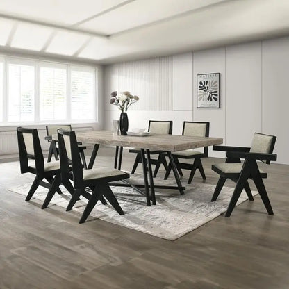 Contemporary Black Dining Room Set with Rubberwood Table, 2 Arm Chairs, and 4 Side Chairs