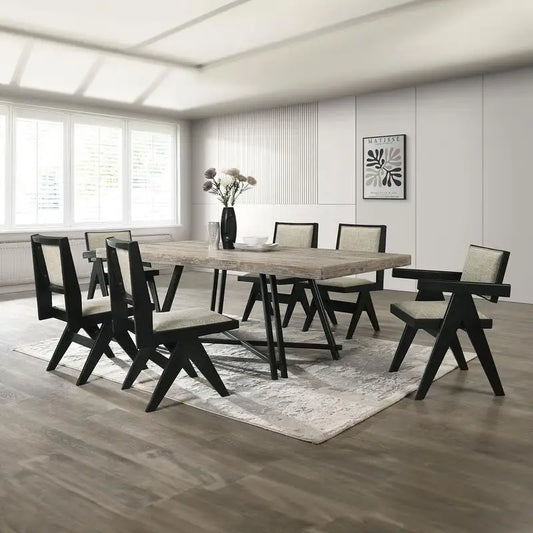 Contemporary Black Dining Room Set with Rubberwood Table, 2 Arm Chairs, and 4 Side Chairs