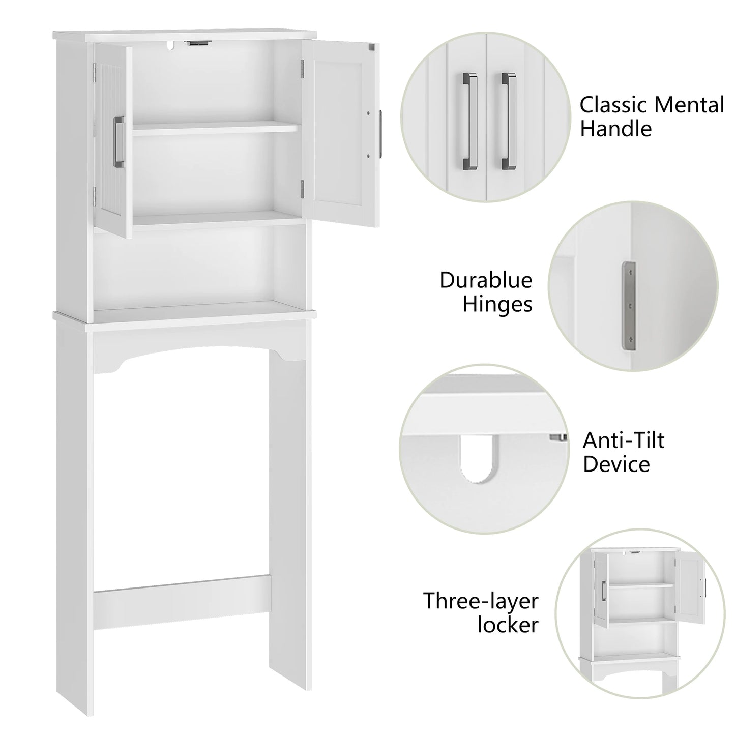 Above Toilet Bathroom Organizer with Double Doors and  Open Shelf.