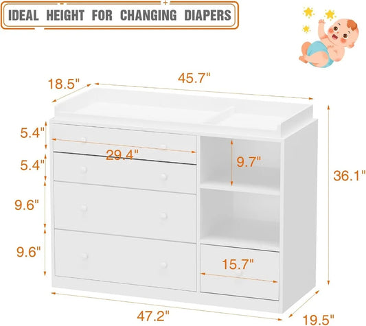 Baby Changing Table Dresser with 5 Drawer Storage