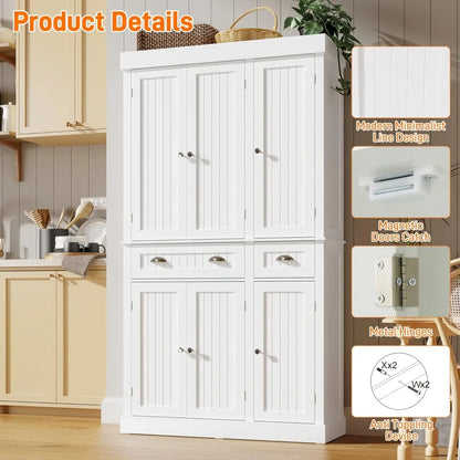 Pantry Cabinet with Adjustable Shelves & Drawers