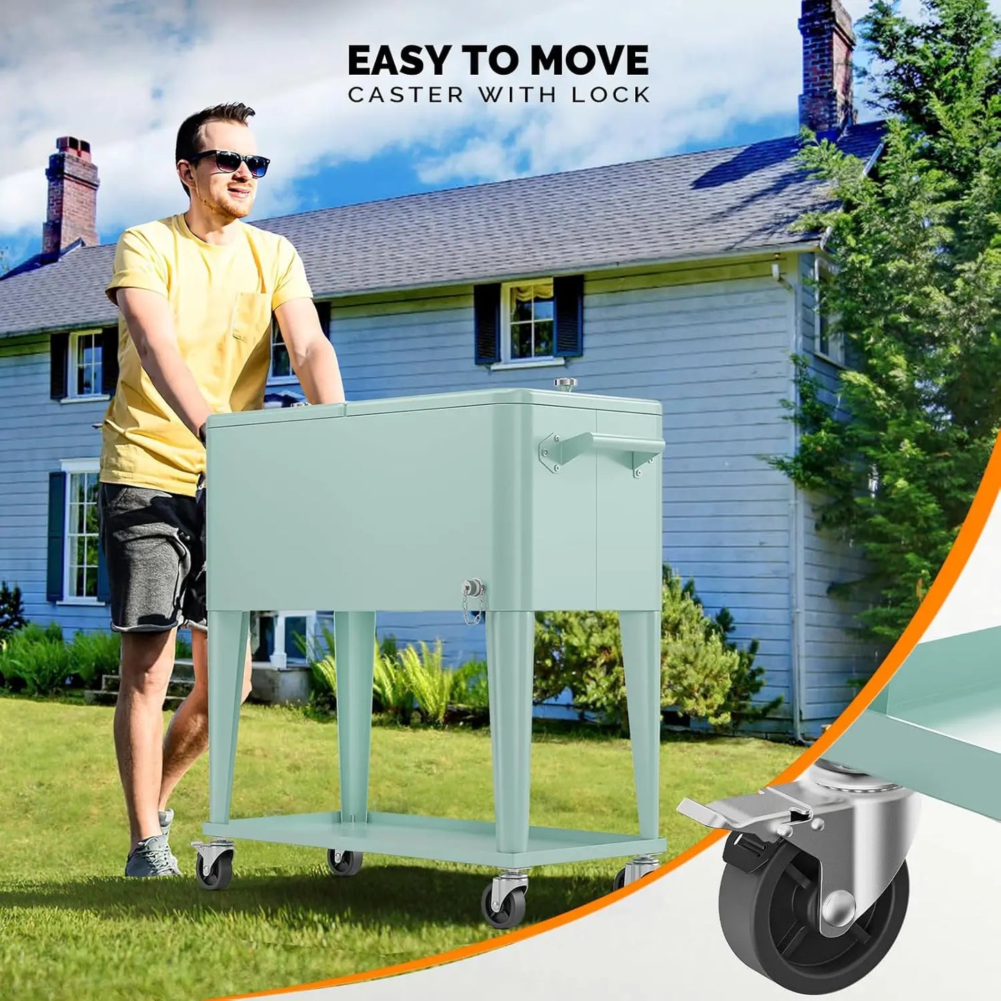 80 Quart Rolling Patio Party Bar Drink Cooler Cart, with Shelf and  Bottle Opener
