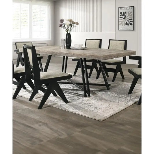 Contemporary Black Dining Room Set with Rubberwood Table, 2 Arm Chairs, and 4 Side Chairs