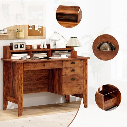Computer Desk with 4 Drawers & Hutch