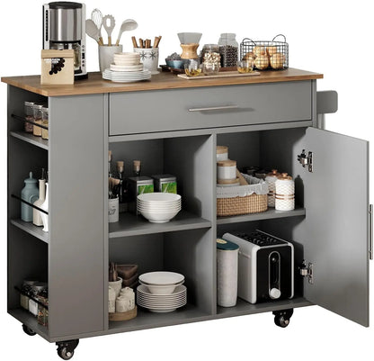 Kitchen Island cart with wheels,  spice rack and towel rack. .