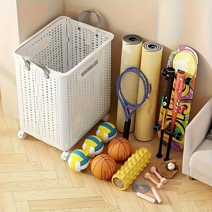 Foldable Laundry supplies storage with wheels.