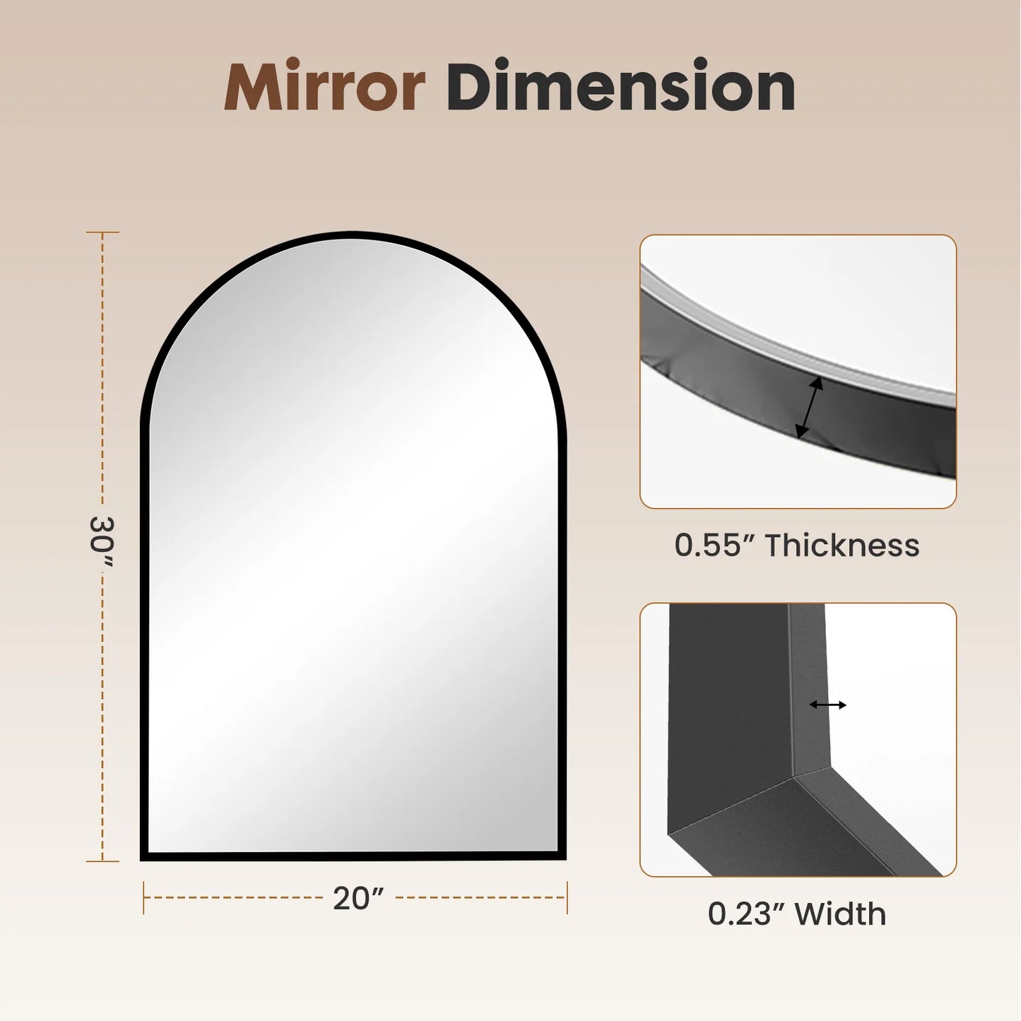 26"x38" Arched Metal Wall Framed Mirror