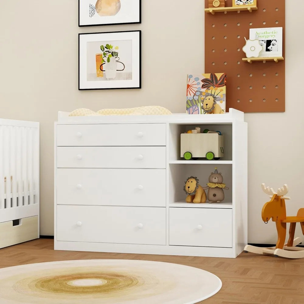 Baby Changing Table Dresser with 5 Drawer Storage