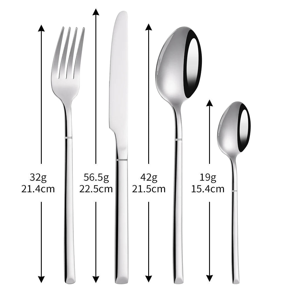 SIlverware Set in 4/6/16/24 Pcs Elegant High Polish Stainless Steel Cutlery Set
