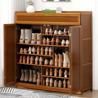 8-Tier Bamboo  Shoe Cabinet/Organizer with Doors