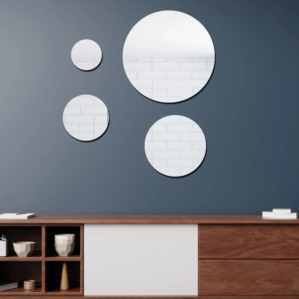3D Round Mirror Wall Stickers - DIY Tiles  - 6-1  30-10cm