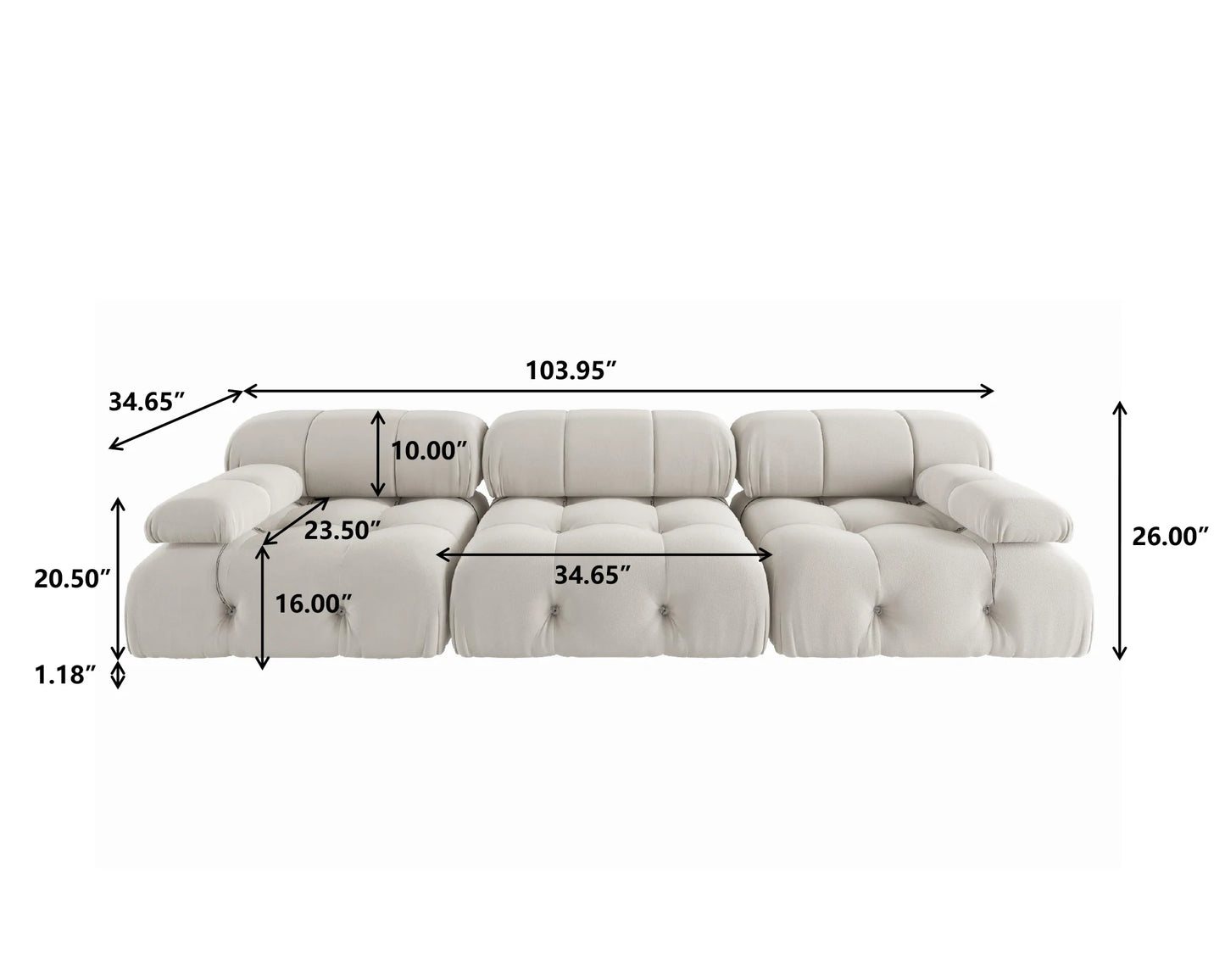 104" Minimalist Convertible Couches 3 Seats