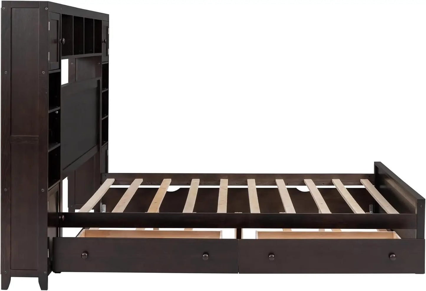 Platform Storage Bed with Bookcase Headboard and Trundle. Trundle and 2 Storage Drawers