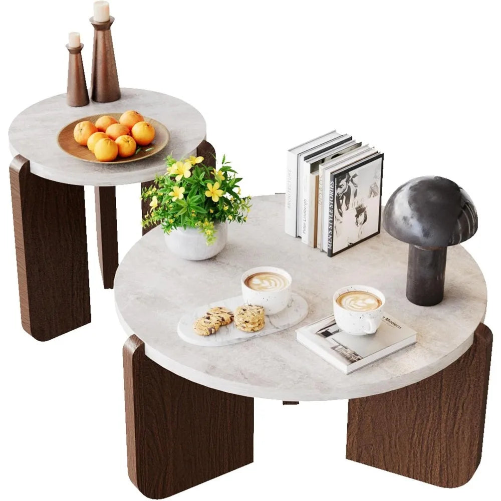 Modern Round Coffee Table & Side Table Set,