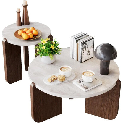 Modern Round Coffee Table & Side Table Set,