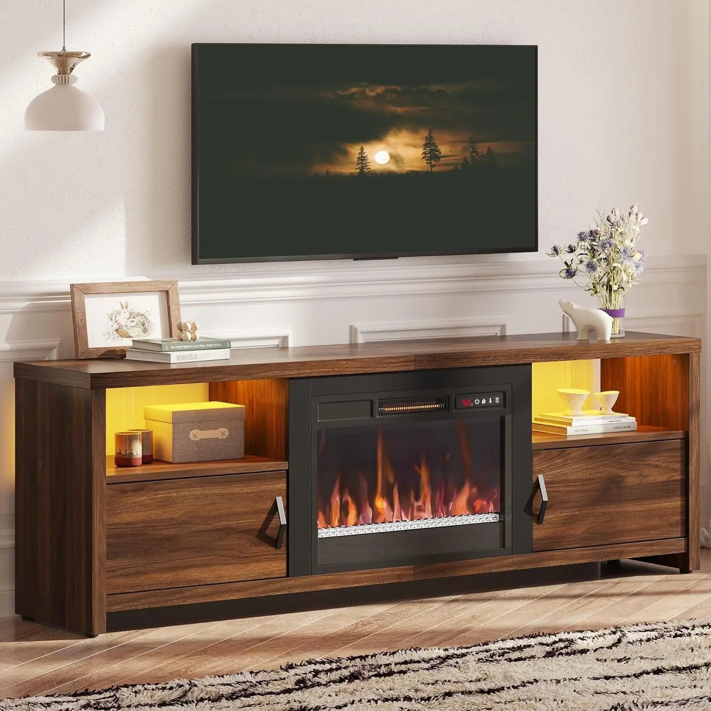 Modern Entertainment Center with an ELECTRIC FIREPLACE and TV STAND  -(Holds a TV up to  75", )